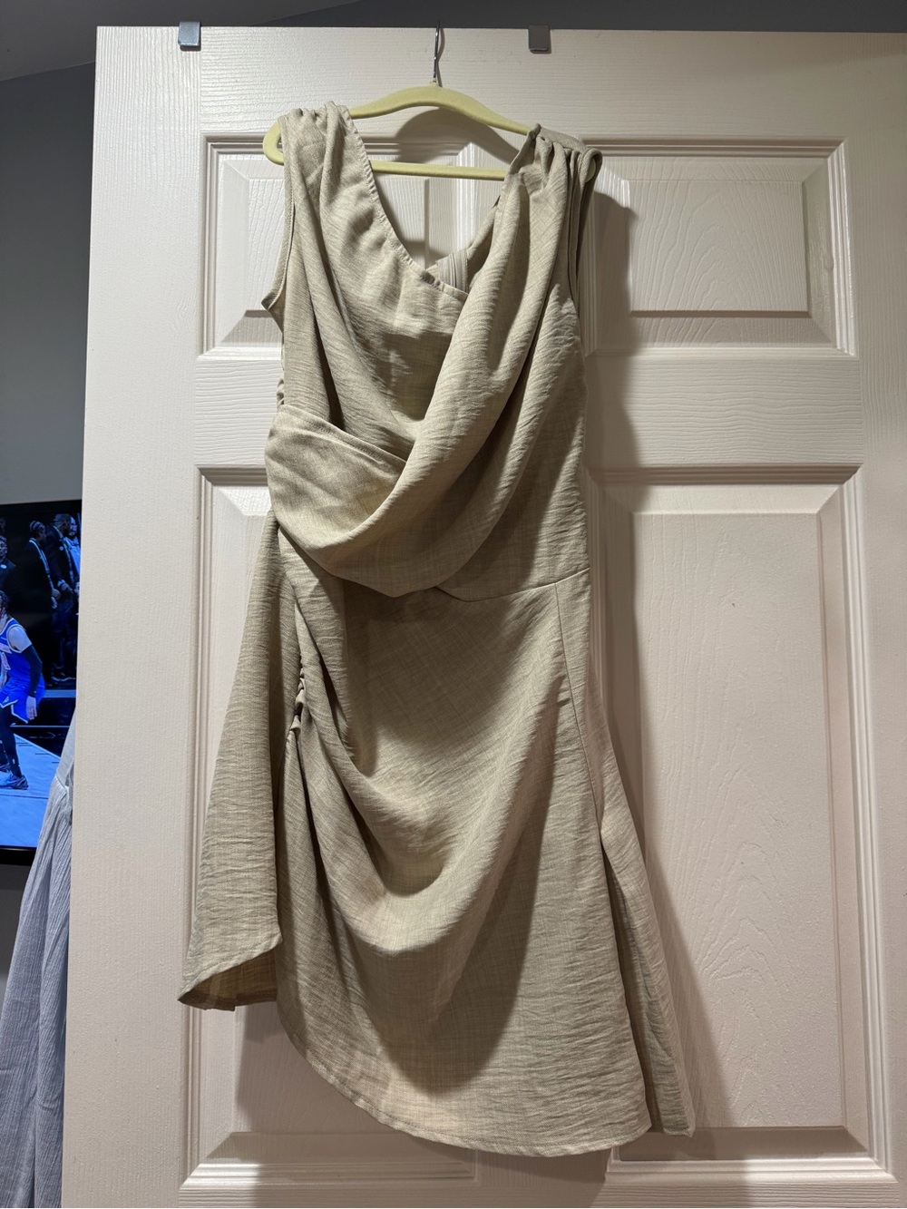 SHEIN Asymmetrical Draped Cream Beige Sleeveless Dress